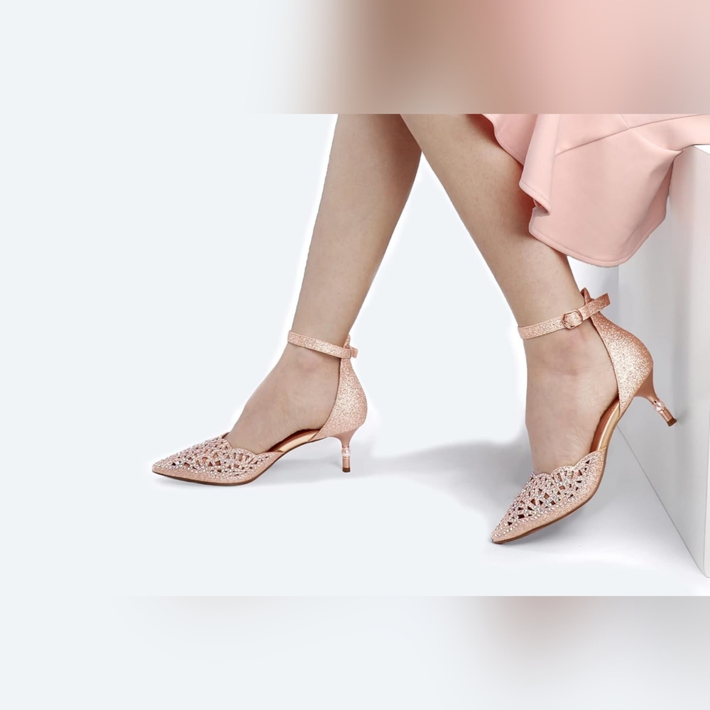 Rhinestones Sequins Low Kitten Heels Pumps